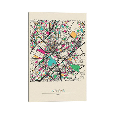 Athens, Greece Map 1 Piece Wall Art on Canvas