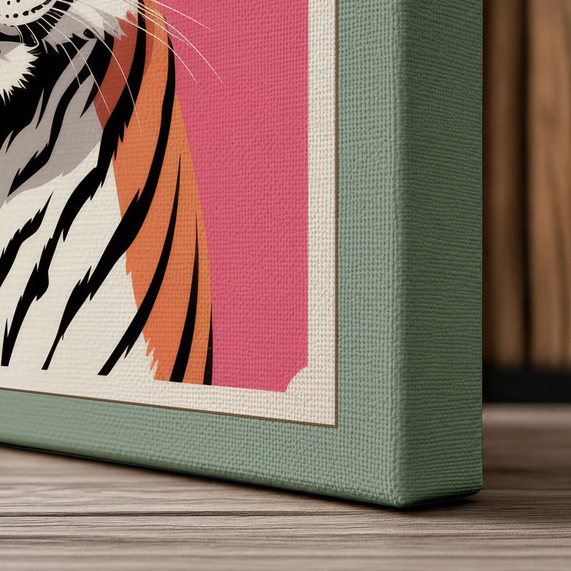 Tiger Head Icon Modern - Wrapped Canvas, 30x20 - 76.2 x 50.8 cm, Sage Border