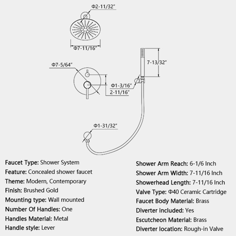Robinet de douche avec valve brute, Nickel brossé