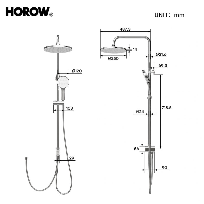 Horow Bathroom Shower Mixer Twin Head Bar Set Round Valve System