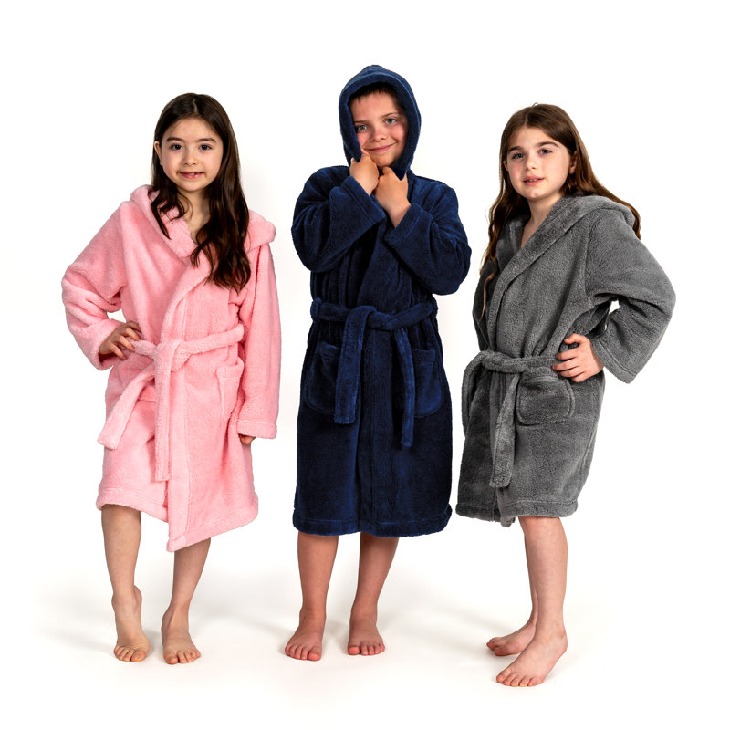 Peignoir en microfibre / molleton en polyester avec poches et capuche, Enfants G, Gris