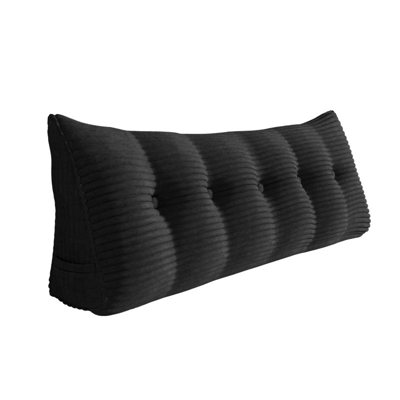 Lit à dossier assis en velours côtelé confortable, tête de lit, coussin de lecture, dossier triangulaire, compression, Noir