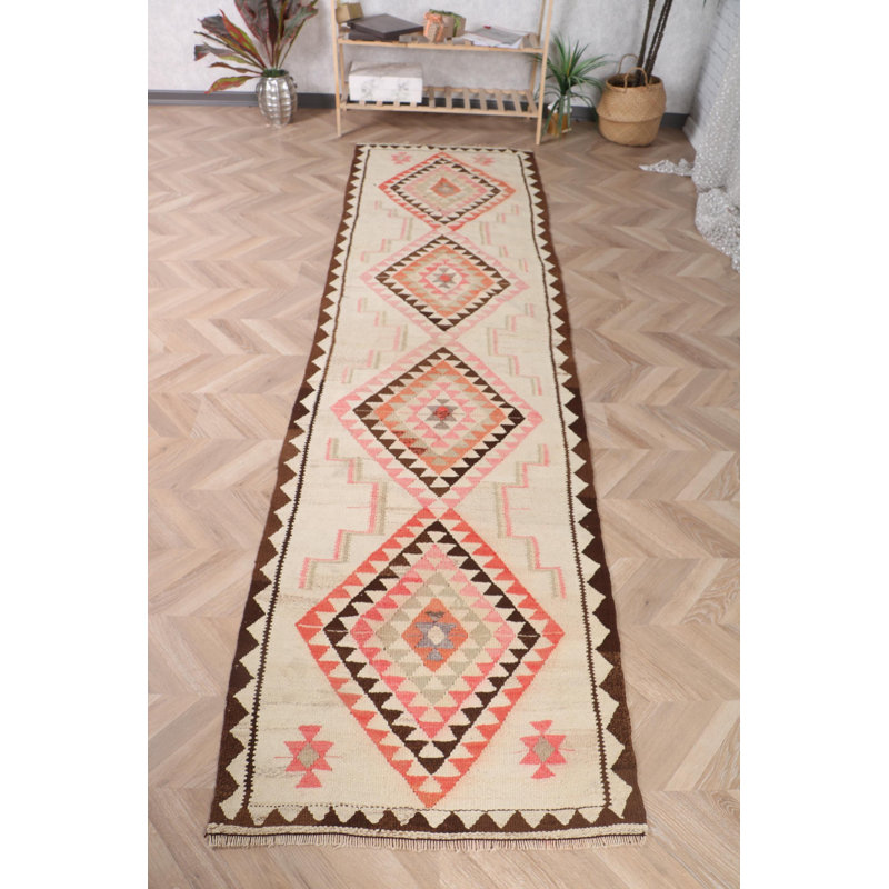 Tapis de style kilim turc rétro fabriqué à la main avec motif tribal géométrique pour décoration intérieure Boho