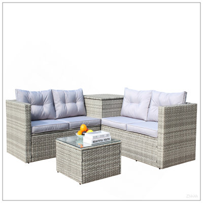 4 Piece Patio Sectional Wicker Rattan Outdoor Furniture Sofa Set With Storage Box