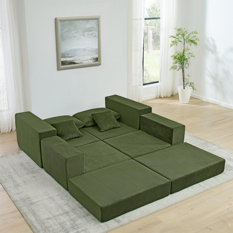 Addisin Boneless Modular Cloud Sofa, Compression Couch with Non Slip Base, Convertible Foldable Sofa Bed, No Assembly, Green