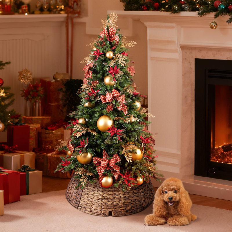 Accessoire de jupe d'arbre de Noël tissé pour Noël, H 10 po x l 24 po, Brun