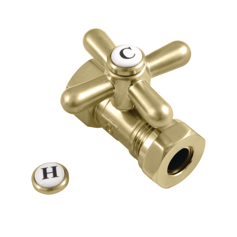 Kingston Brass Vintage 1/2-Inch FIP x 1/2 or 7/16-Inch Slip Joint Quarter-Turn Straight Stop Valve, Satin Brass