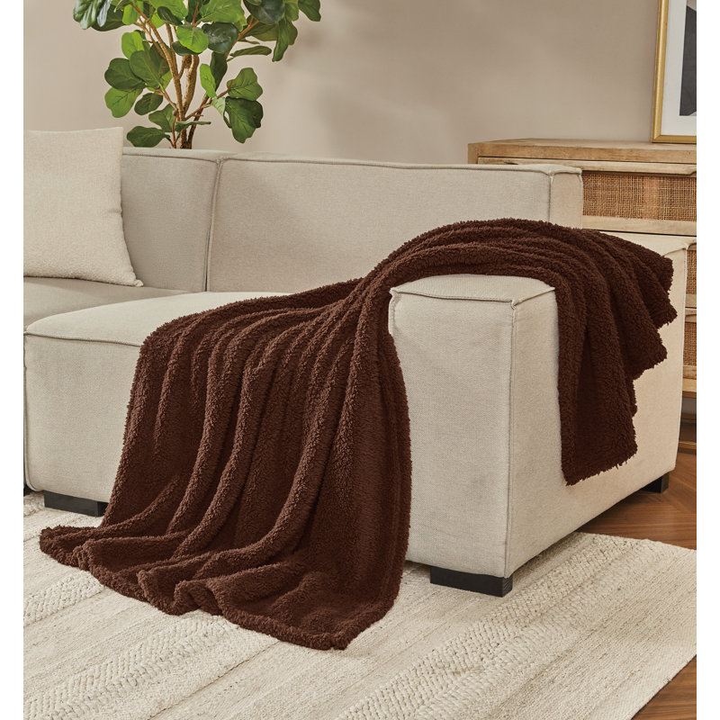 Jeté en sherpa Brooklyn Loom Marshmallow, Brown
