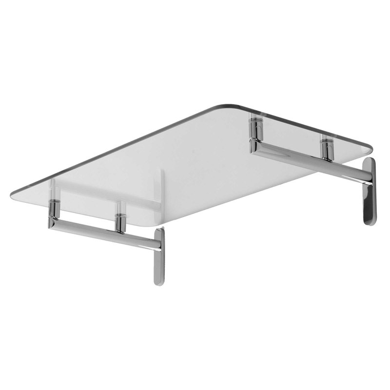 Sine Hotel Rectangle Glass Accent Shelf, Polished Chrome, 4.2" H x 24" W x 11.3" D