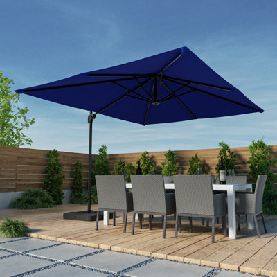 11.5x9ft Cantilever Patio Umbrella w/a Base, Rectangle Hanging Market Deck Umbrellas, 360° Rotation