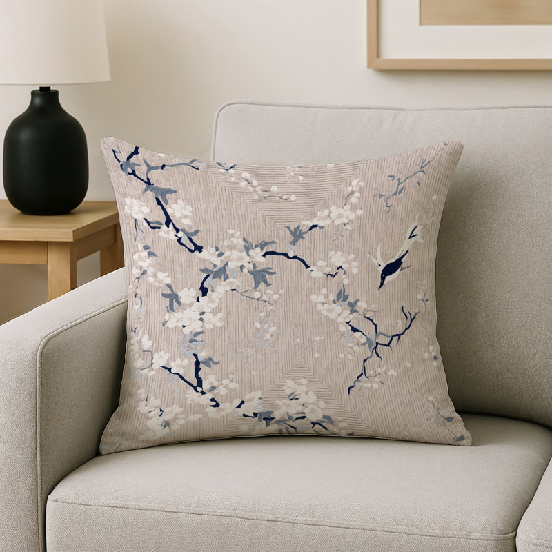 Coussin décoratif intérieur / extérieur gris Modern Modern, Carré 16 po, Gris / noir / motif floral beige