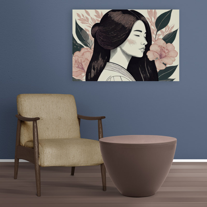 «Serene Woman Floral Portrait Abstract Contemporary Flower Landscape», art mural, H 24 po x l 36 po