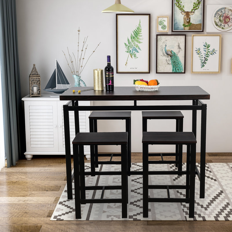 Table de salle à manger 5 pièces beige avec 4 chaises, Espresso, Espresso / noir