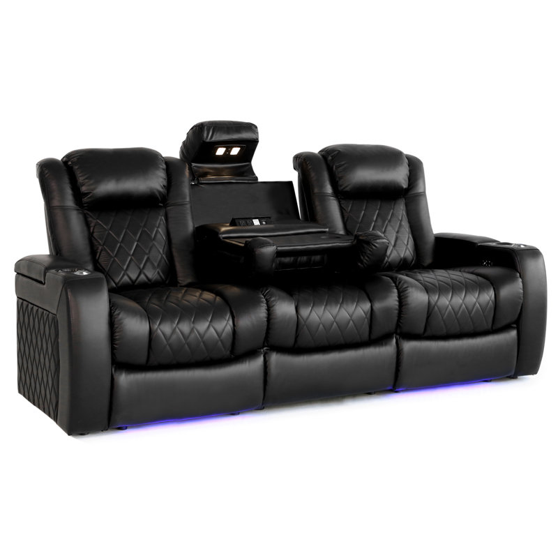 Upholstered Home Theater Seating with Cup Holder, Black, Dark Chocolate