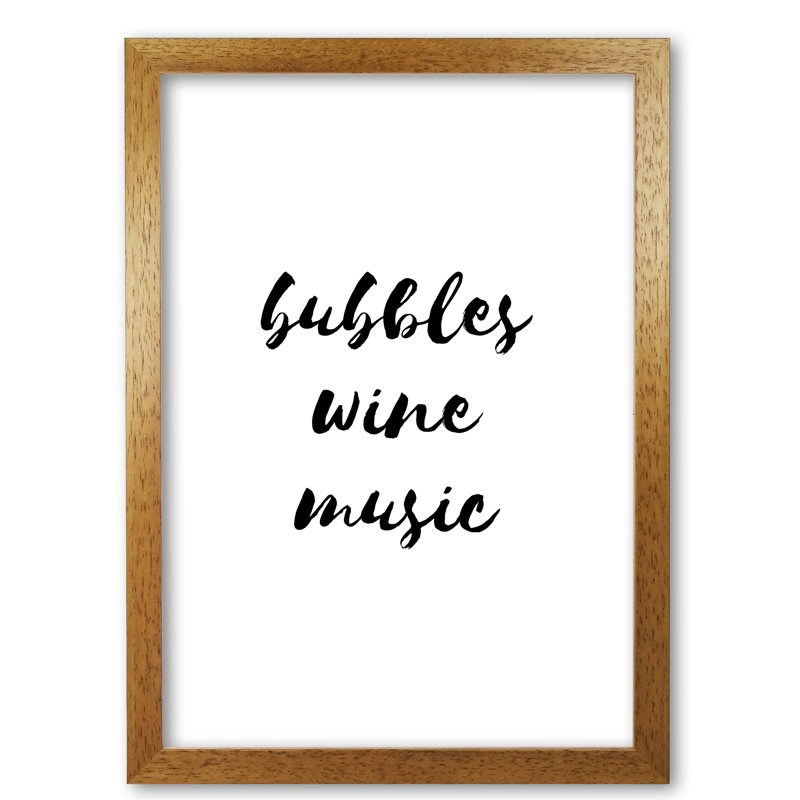 Bubbles Wine Music - Print, Honey Oak Frame, 42 cm H x 30 cm W x 5 cm D