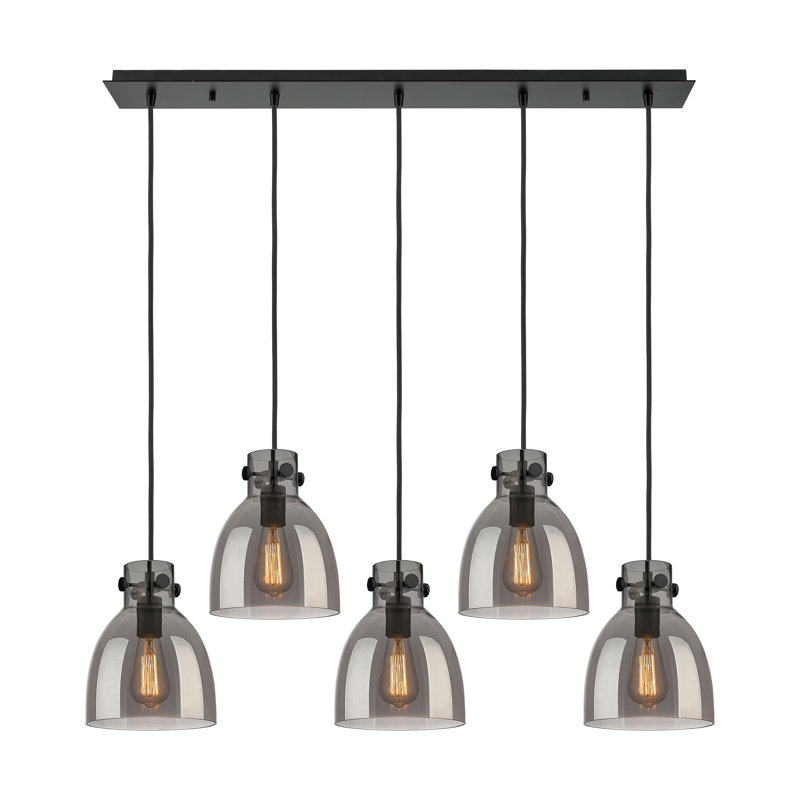 Luminaire suspendu grappe 5 lumières Amrith, Noir mat, Gris fumée clair