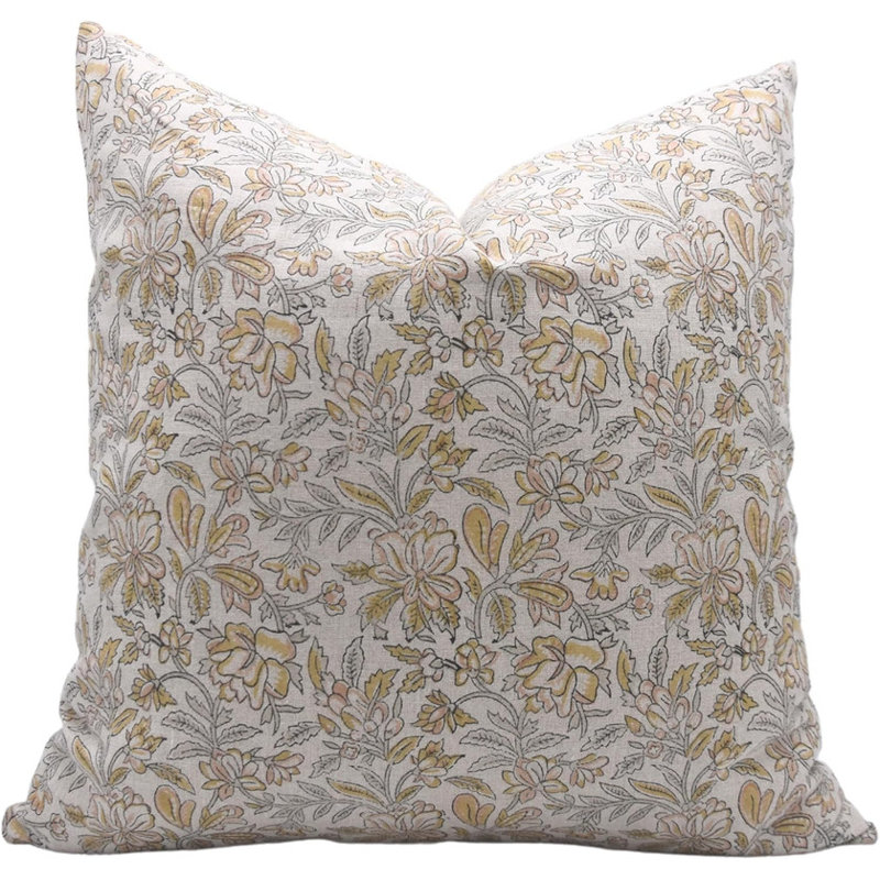 Light Green Floral Linen 14x14 Pillow Cover