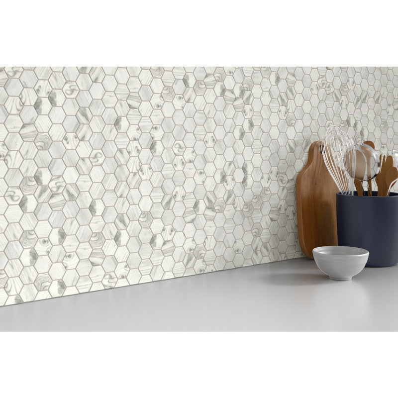 Carreau de sol et mur en verre lustré blanc 12 po x 14 po Echo (15,64 pieds carrés / casier), Blanc