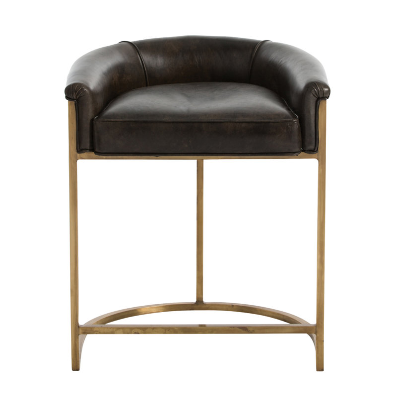 Calvin Upholstered Counter Stool with Metal Frame, Counter Stool (25" Seat Height), Silver, Brown