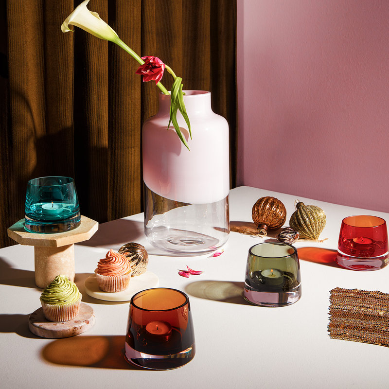 Elegant Burgundy Crystal Votive Candle Holder Set