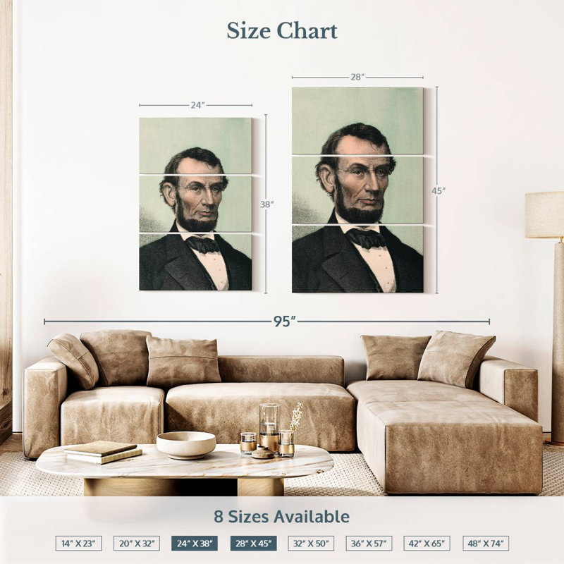 Keiri Abraham Lincoln, portrait rétro, H 38 po x l 24 po