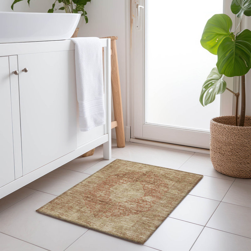Machine Washable Indoor/Outdoor Cinead ACN1657 Paprika Rug, Rectangle 1'8" x 2'6"