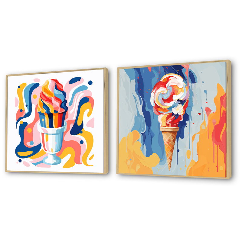 Ensemble de salon Popart Gelato Ice Cream I - Desserts, Cadre flottant brun, H 30 po x l 61 po x P 1 po