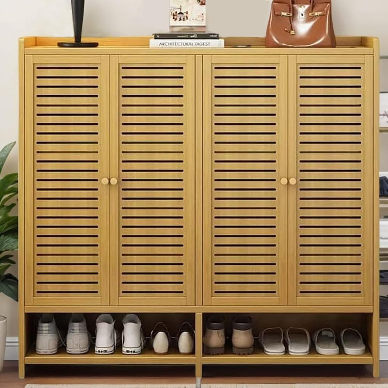 7-Tier Shoe Rack Cabinet, Bamboo Shoe Cabinet with Doors, Can Store 36-40 Pairs of Shoes, Floor-standing Shoe Cabinet, Gray