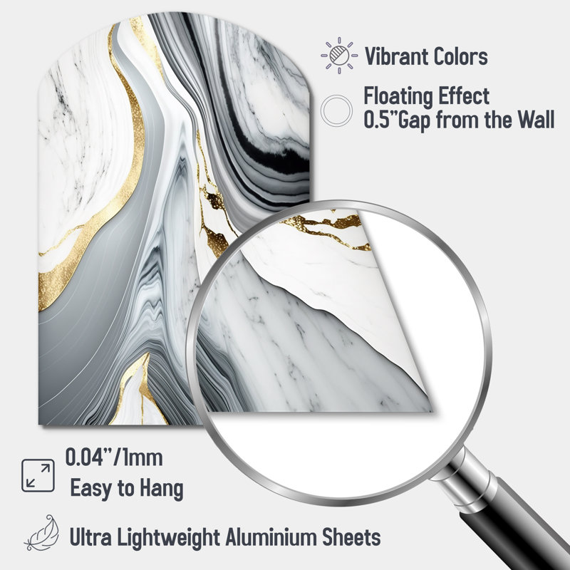 «Abstract Geode Marble Waves Grey II - Abstract Arch», décoration murale asymétrique en métal gris, H 34 po x l 25 po