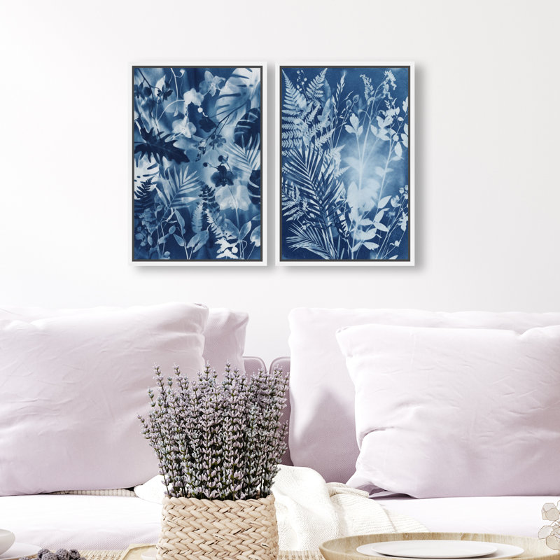 Blue Folliage Set Set by Oliver Gal, 11"H x 16"W, White Floater Frame