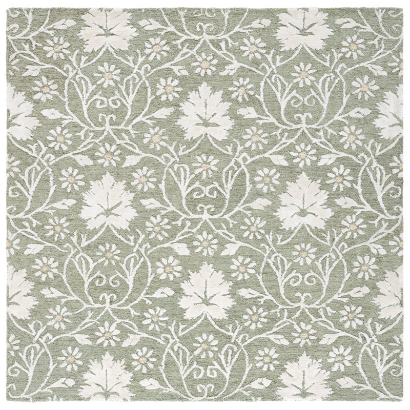 Glamour 610 Hand Tufted 45% Wool; 45% Viscose; 10% Cotton Floral Rug, Square 6'