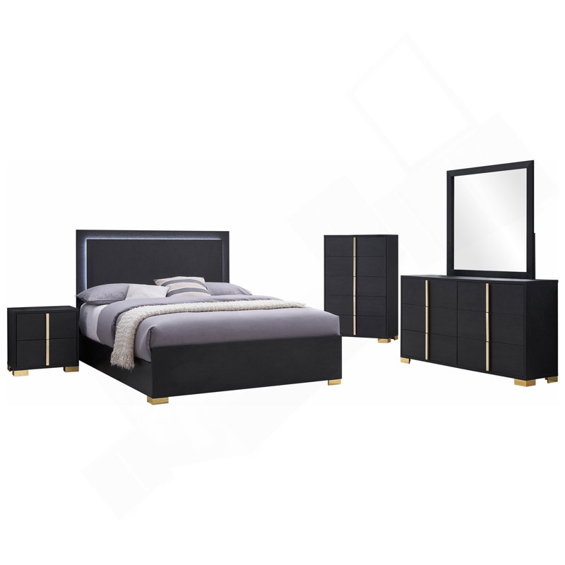 Ensemble de chambre avec très grand lit noir 5 pièces Eastern