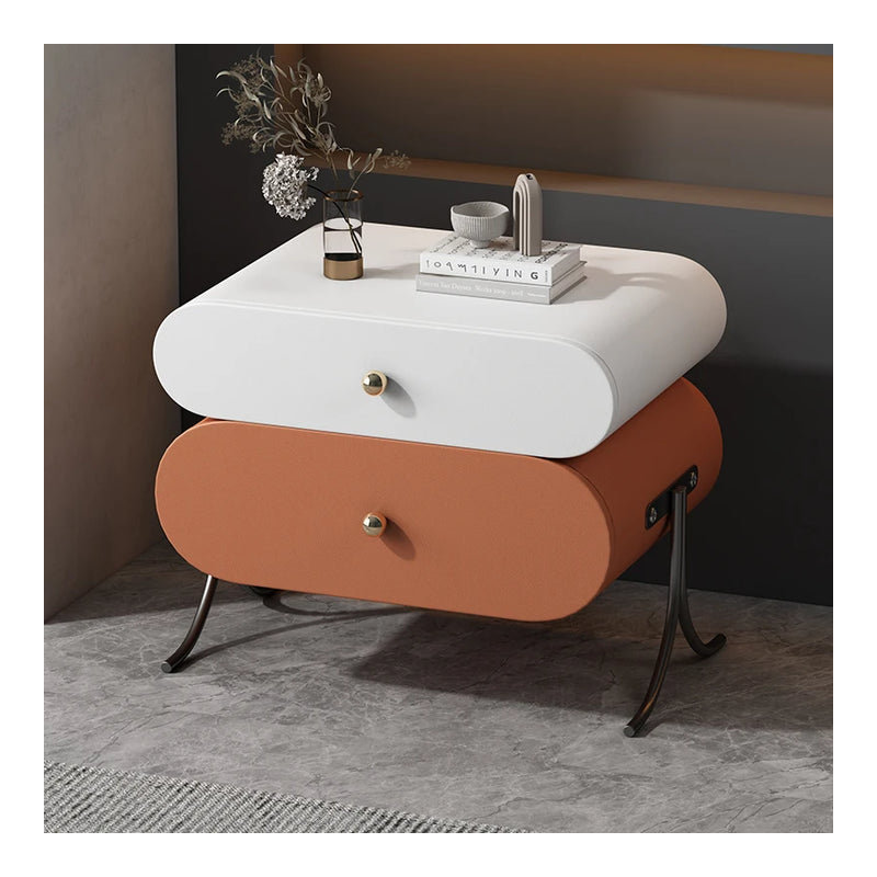Nakaiah Luxury Modern Bedside Table Drawers Minimalistic, White/Orange
