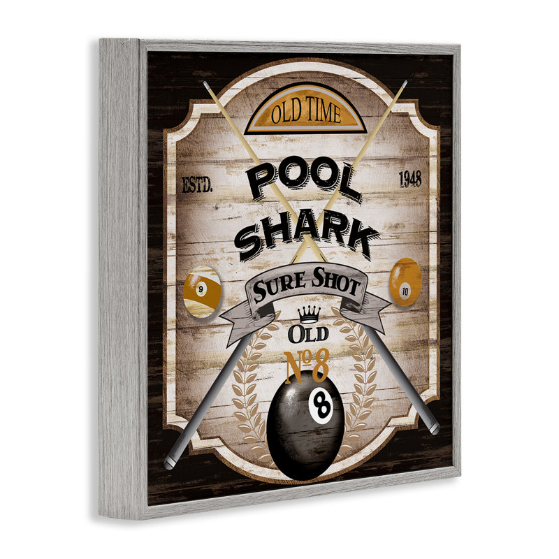 Rustic Pool Shark Giclee Art, design by Conrad Knutsen, Farmhouse Gray Framed Giclee, 12" H x 12" W