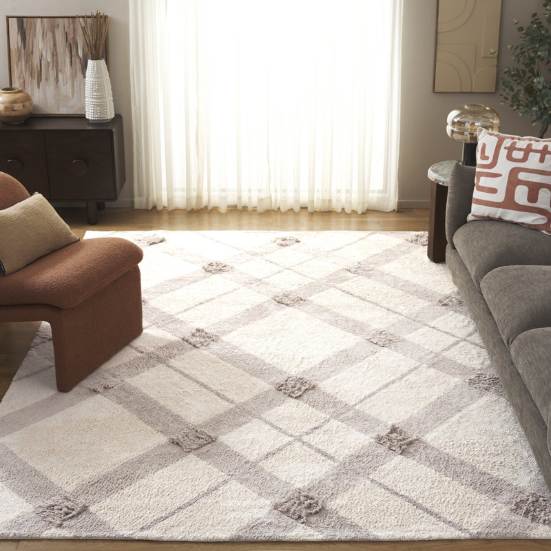 Tapis beige en coton tissé à la main et à plat Auguste, Rectangle 6 pi x 9 pi