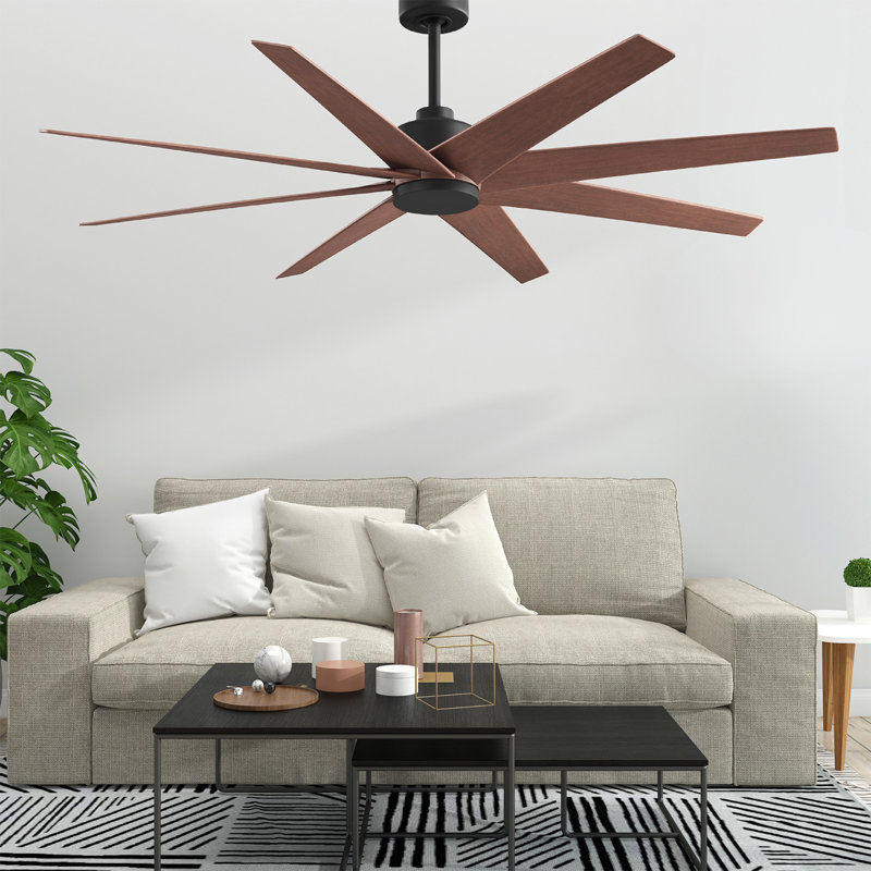 Ariella - Eight Blade Ceiling Fan - Brushed Brass Finish - Matte Black Blades, Matte Black, Walnut Tone