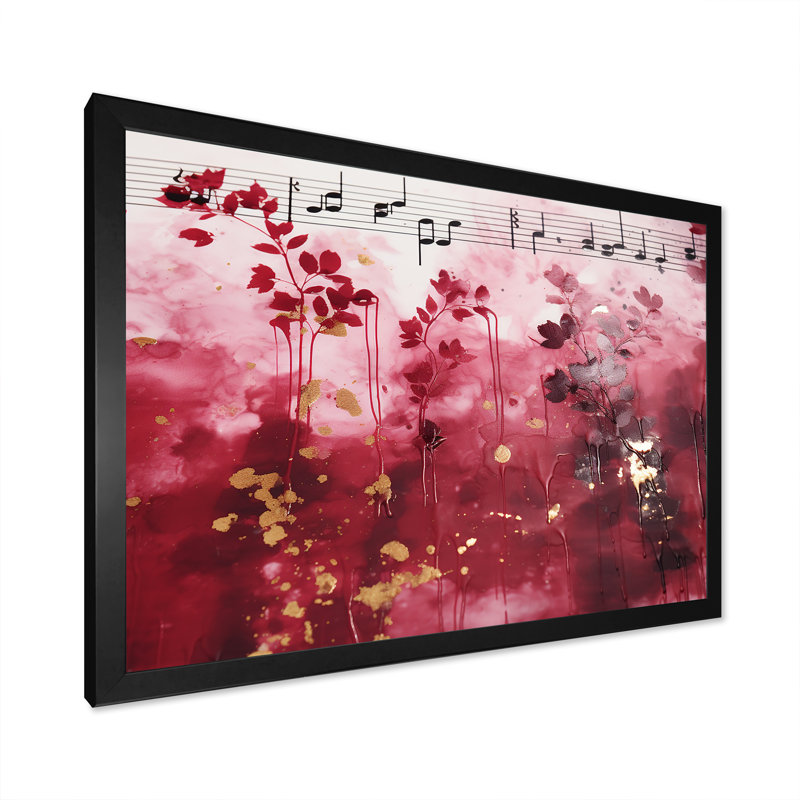 Notes de musique roses - musique encadrée, Cadre d'angle fermé noir, H 34 po x l 44 po x P 1,5 po