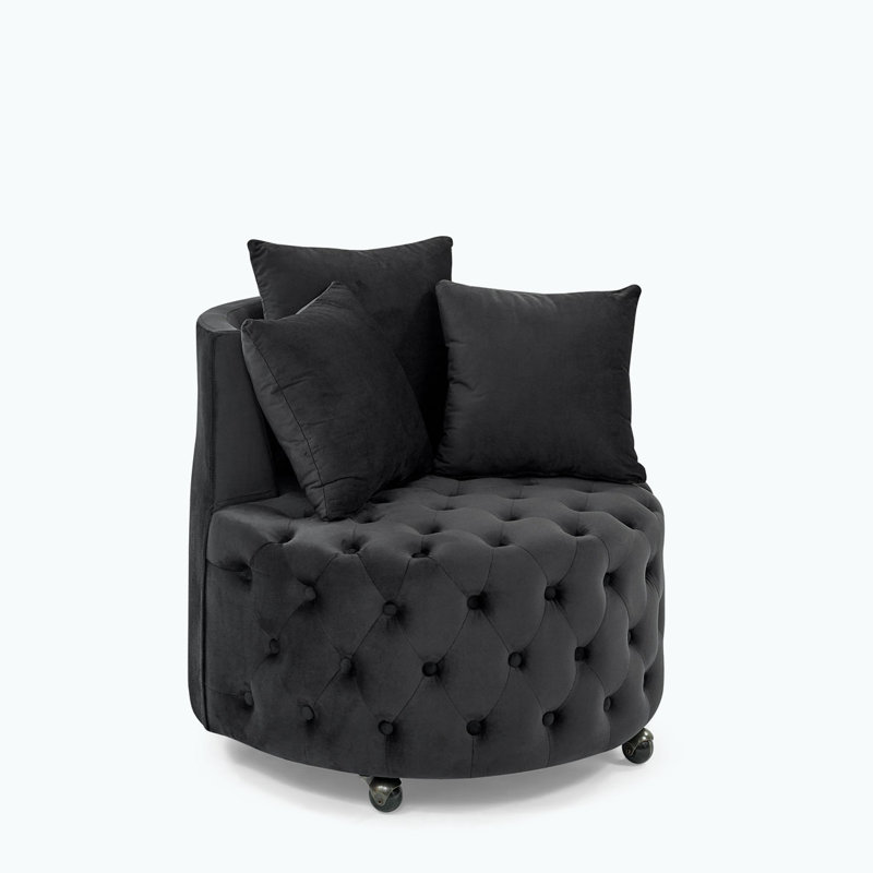 Button Tufted Velvet Upholstered Swivel Chair, Black Velvet