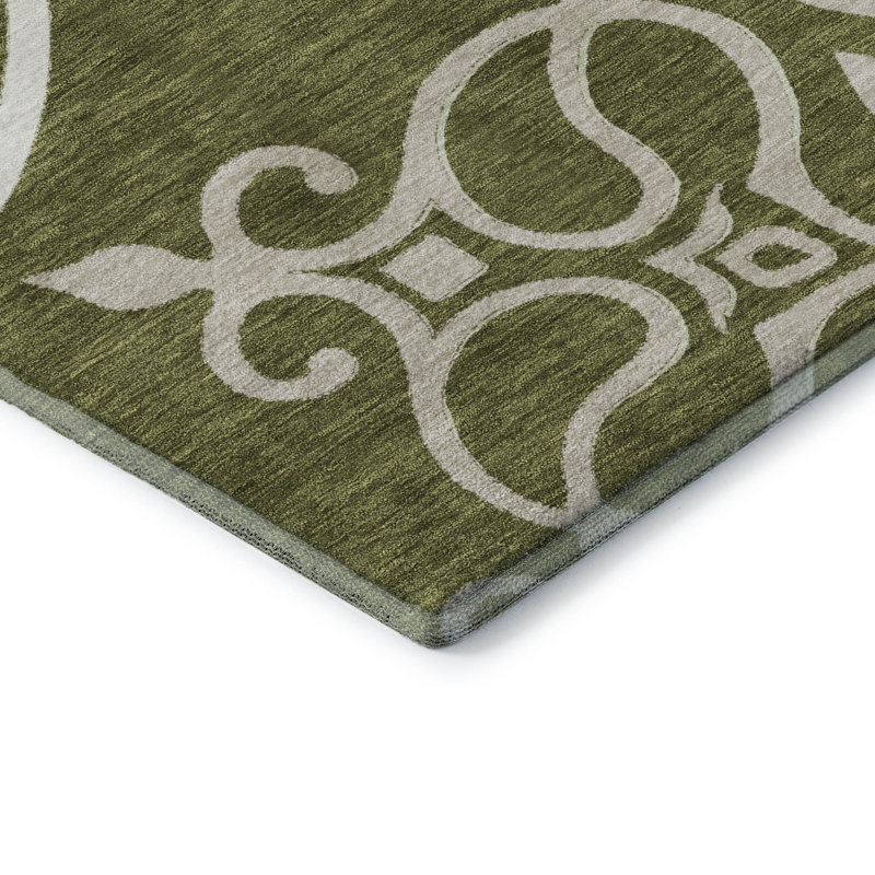Premium Machine Washable Prisco Olive Rug, Round 8'