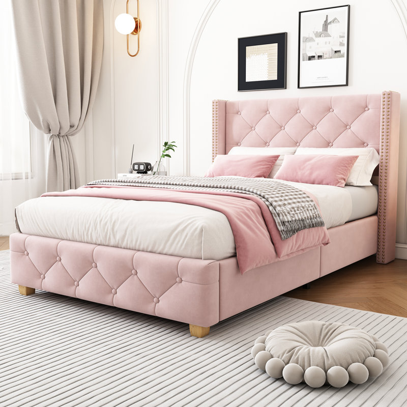 Doiron Upholstered Bed, Single (3'), Pink