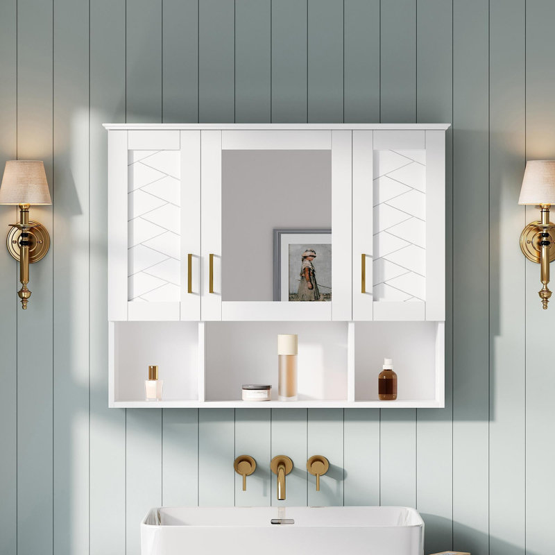 Armoire à pharmacie murale 35 po 2 en 1 avec tablettes réglables et portes à fermeture douce, miroir haute définition avec rangement pour meuble-lavabo de salle de bain
