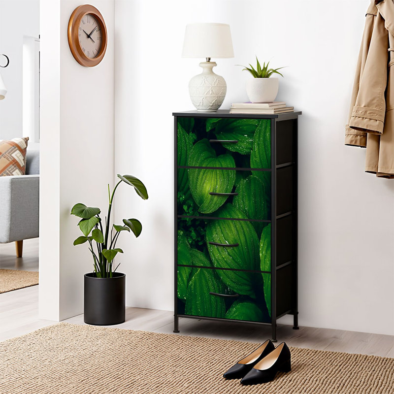 4 Drawer Dresser for Bedroom, Narrow Chest of Drawers, Wooden Top and Study Iron Frame 18"x37.5"-(WxH)