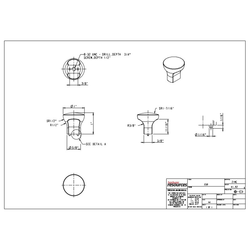 Brenton 1" Diameter Mushroom Knob, Satin Nickel
