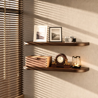 Tablettes flottantes en bois d'acacia de 24 po fixées au mur (bord arrondi) - Tablette de rangement murale rustique en bois pour chambre à coucher, cuisine - supports et étagères inclus (acacia, longueur de 24 pouces)