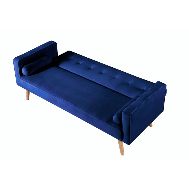 72" Mid-Century Style Linen Fabric Chesterfield Sofa 72"., Bleu