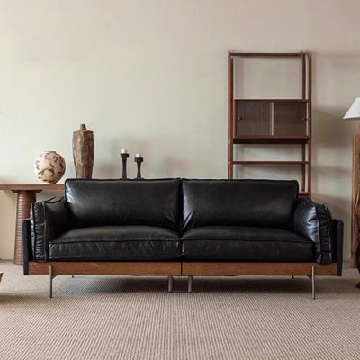 Canapé modulaire noir en cuir véritable
