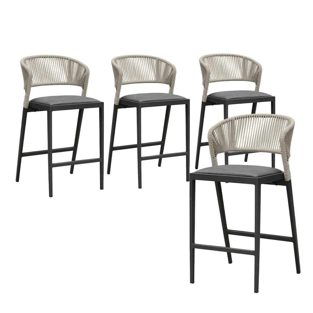 Aluminum Outdoor 24.8'' Counter Stool with Cushion Purple Leaf