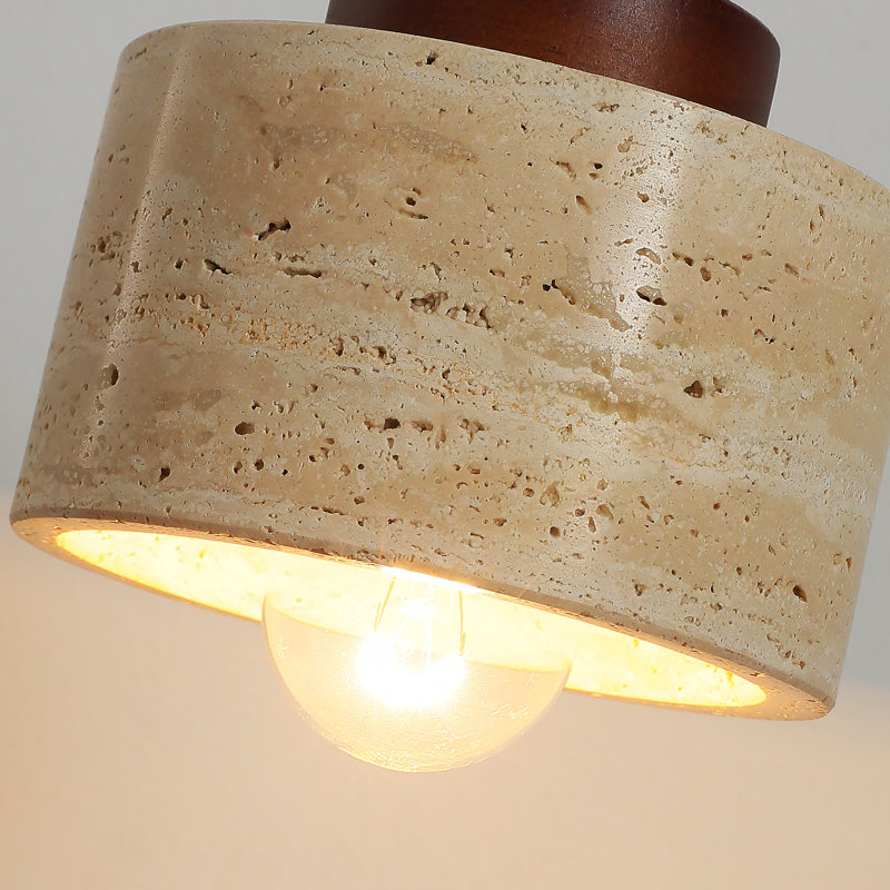 Luminaire suspendu 1 lumière pierre et bois
