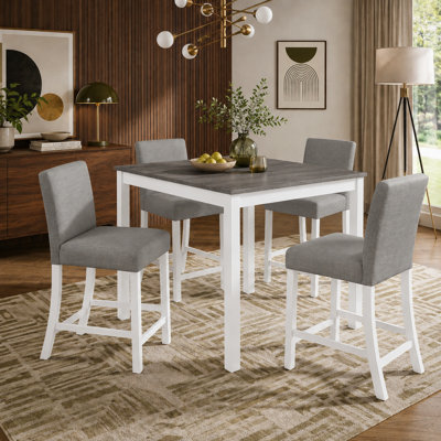 Modern 5-Piece Counter Height Dining Set with Square Wood Table and Upholstered Chairs for Kitchen and Dining Room