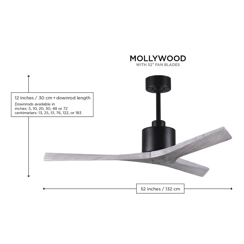 Mollywood - 42" Ceiling Fan - Textured Bronze Finish - Matte Black Blades, Matte Black, Matte Black, 52"